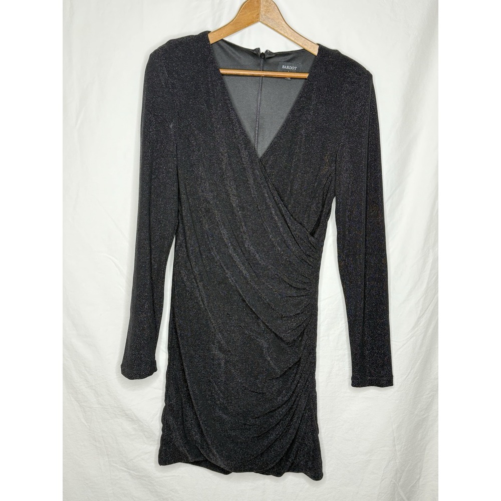 Bardot Sequin Sparkle Long Sleeve Dress Size 8 L Mini Cocktail Party Black